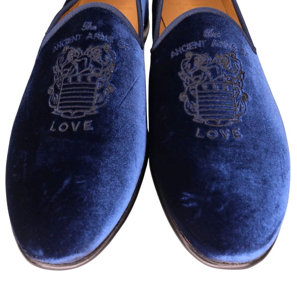 NEW Blu Scarpa Italy Men 19.5 Navy Blue Velvet Dress Shoe Slipper Formal Loafers - Picture 11 of 14